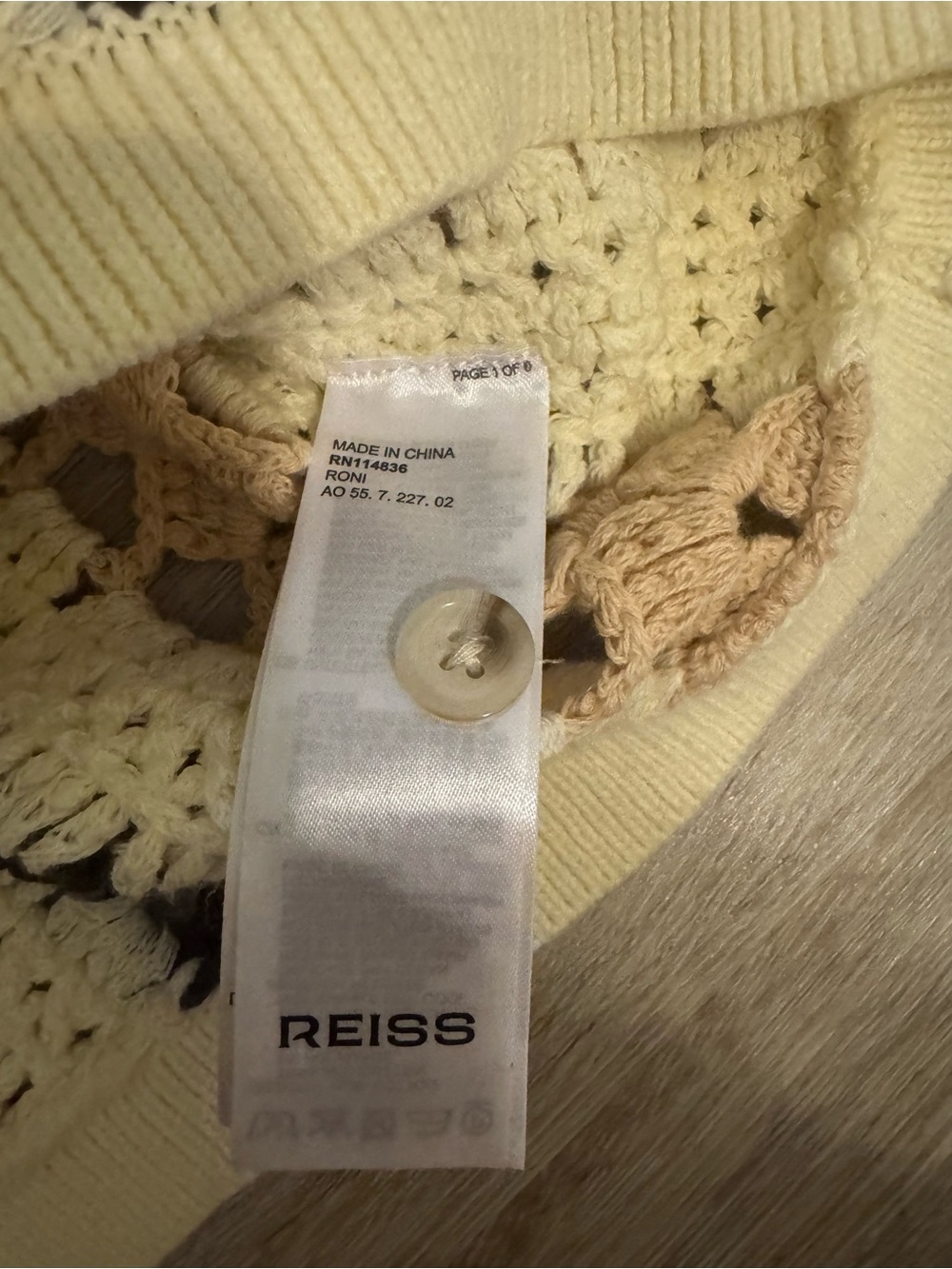 Reiss Crochet Knit Striped Collared Cardigan Cream Brown Beige Size M - Picture 8 of 11
